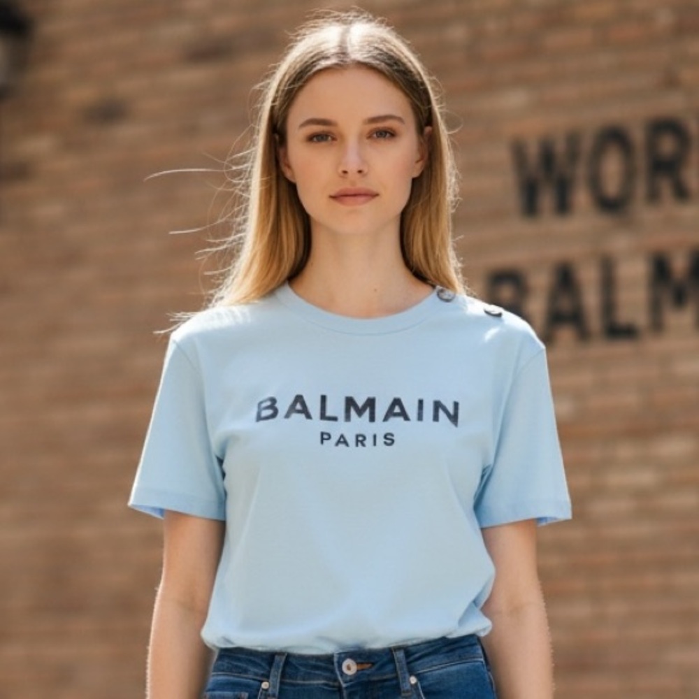 Balmain Light Blue Skirt with Logo Detail
